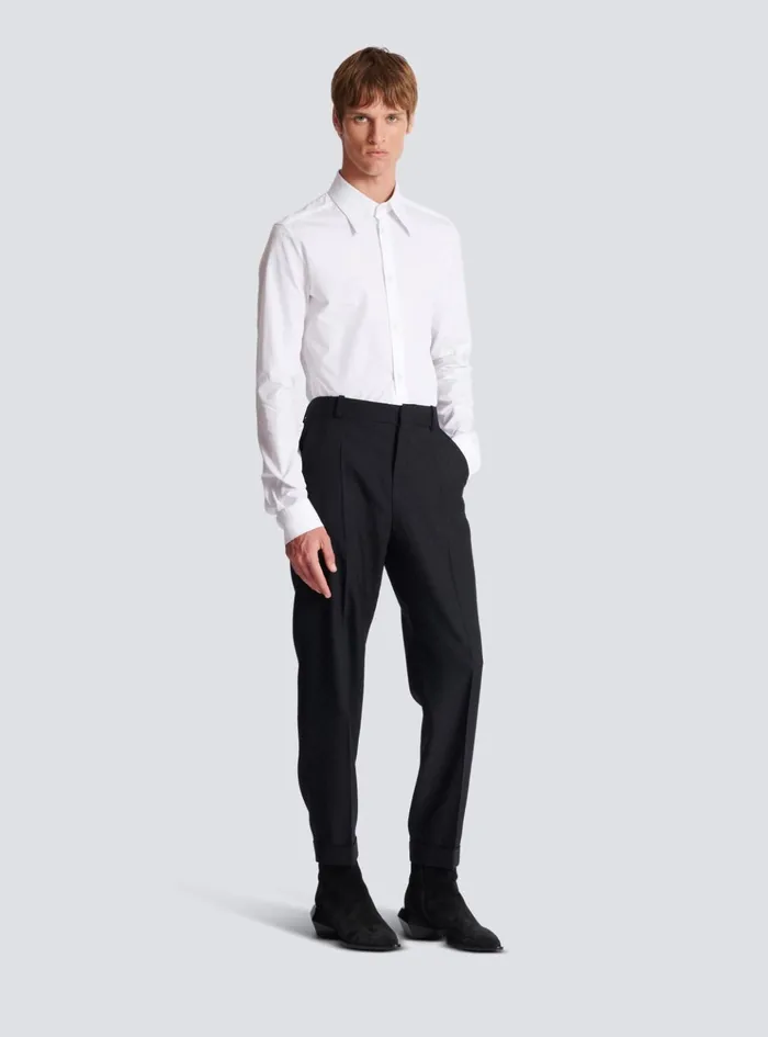 Monogram Wool Trousers Black Men Balmain Trousers And Shorts