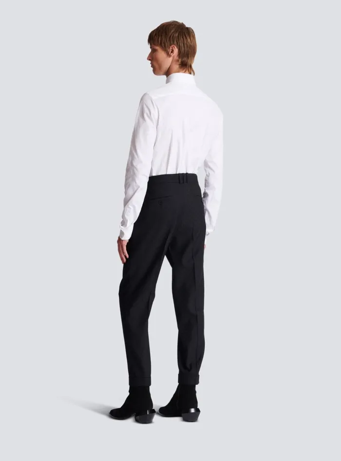 Monogram Wool Trousers Black Men Balmain Trousers And Shorts