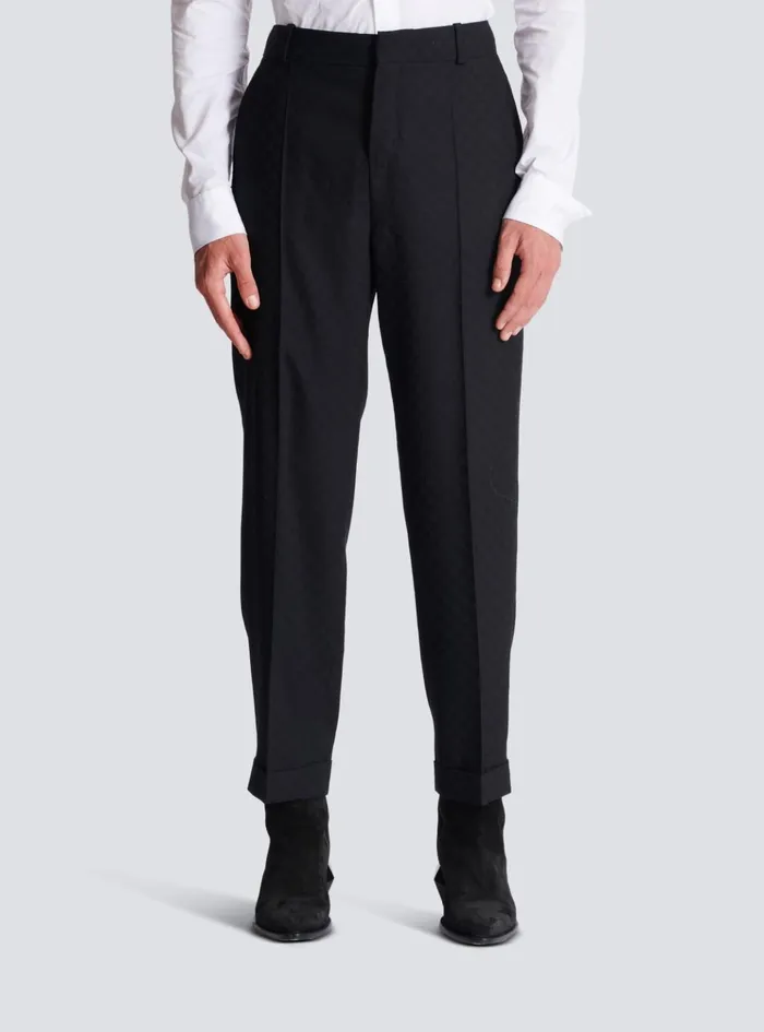 Monogram Wool Trousers Black Men Balmain Trousers And Shorts