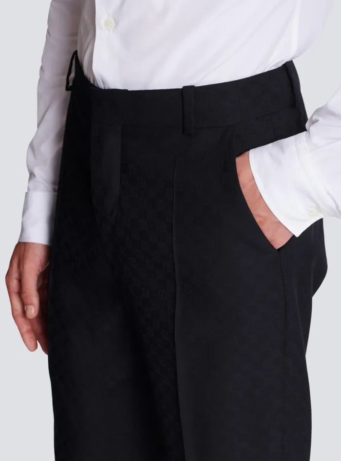 Monogram Wool Trousers Black Men Balmain Trousers And Shorts