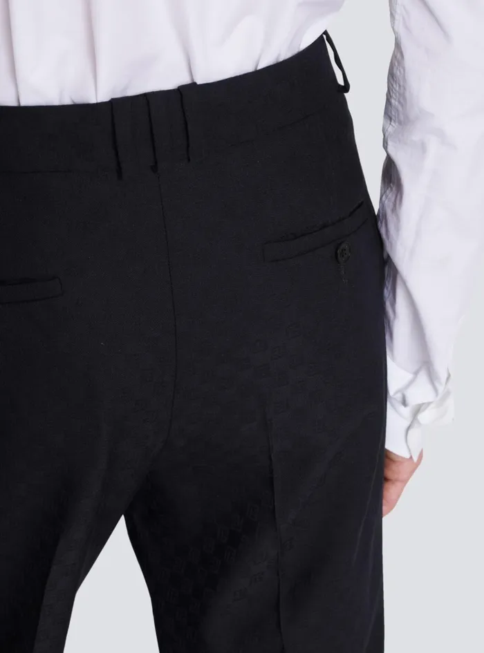 Monogram Wool Trousers Black Men Balmain Trousers And Shorts