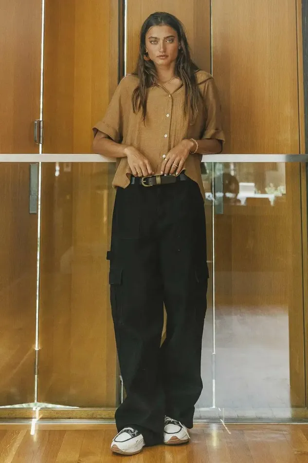 Nadia Button Up Top In Camel Camel Women Bohme Tops