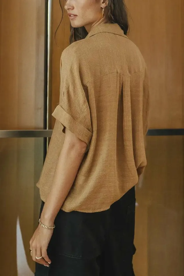 Nadia Button Up Top In Camel Camel Women Bohme Tops