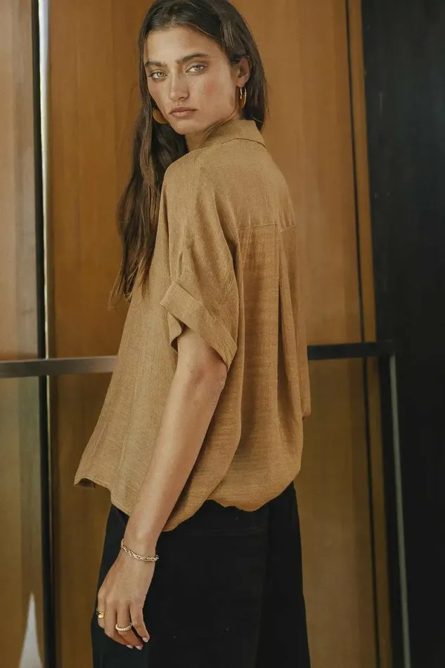 Nadia Button Up Top In Camel Camel Women Bohme Tops