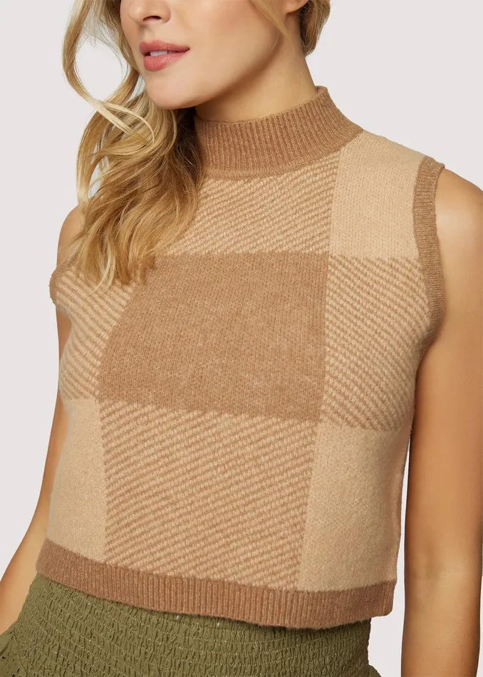 Nature School Crop Top Camelgingham Women Lost Wander Sweaters