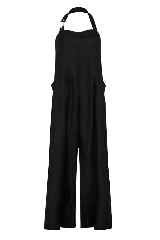 Neo Pleated Halter Jumpsuit Black Women Aje Jumpsuits 038 Playsuits
