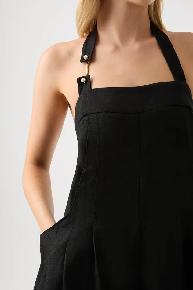 Neo Pleated Halter Jumpsuit Black Women Aje Jumpsuits 038 Playsuits