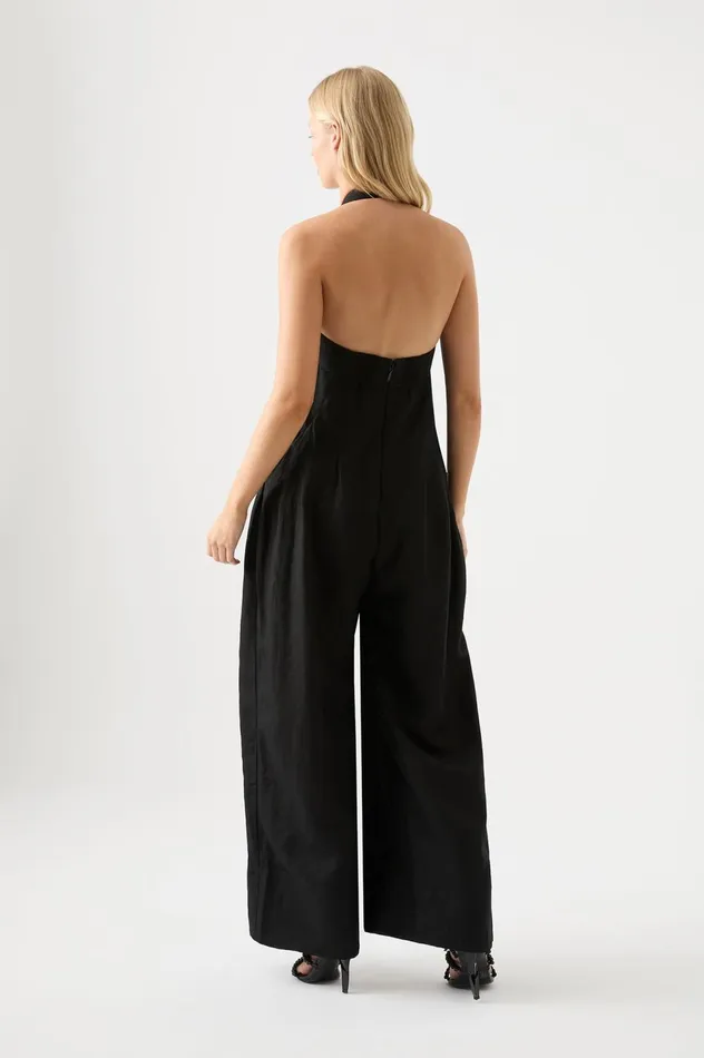 Neo Pleated Halter Jumpsuit Black Women Aje Jumpsuits 038 Playsuits