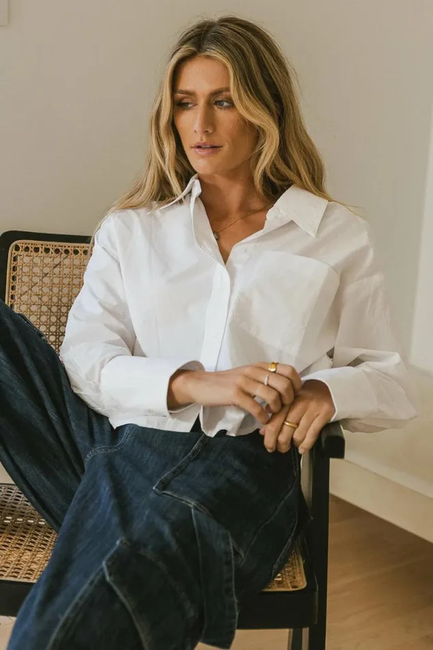 Neve Cropped Button Up White Women Bohme Tops