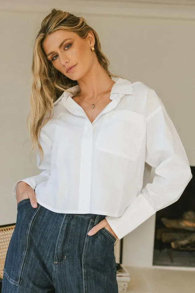 Neve Cropped Button Up White Women Bohme Tops