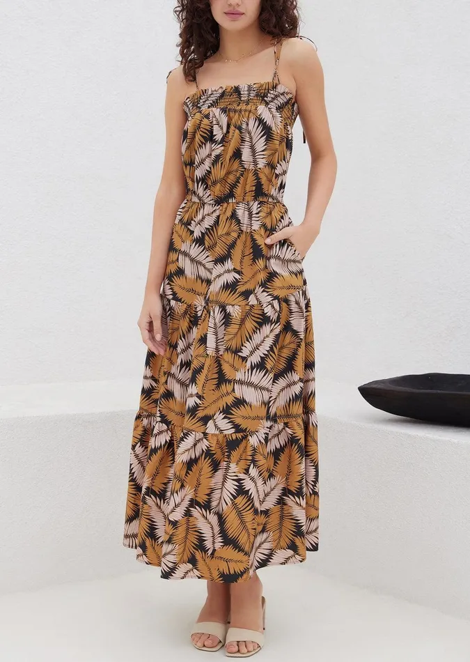 Nightfall Palm Maxi Dress Taupetropical Women Lost Wander Dresses