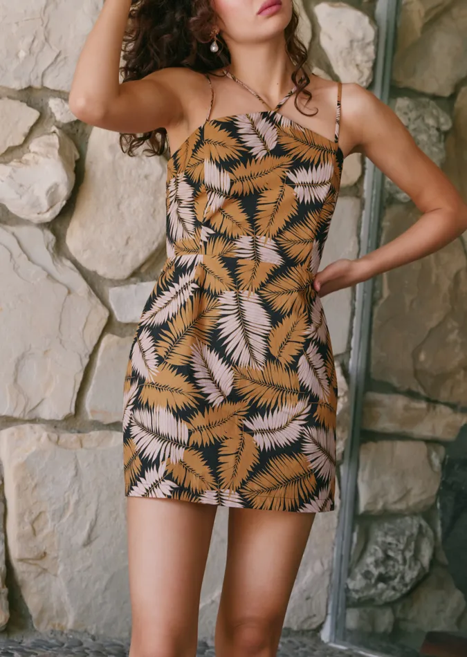 Nightfall Palm Mini Dress Taupetropical Women Lost Wander Dresses