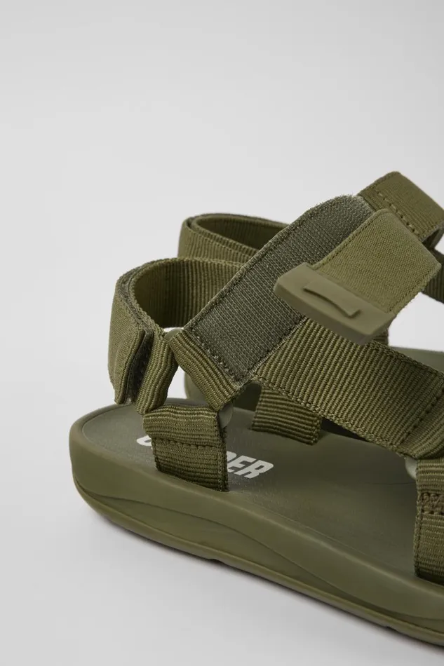 Non Leather Shoes Men Camper Match Green Textile Sandal