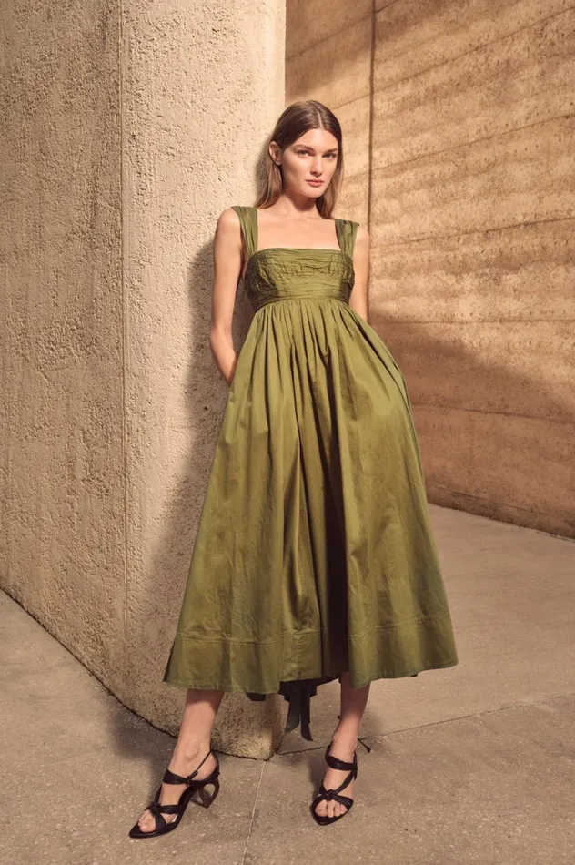 Nova Tie Back Midi Dress Deep Olive Women Aje Bridesmaid Dresses