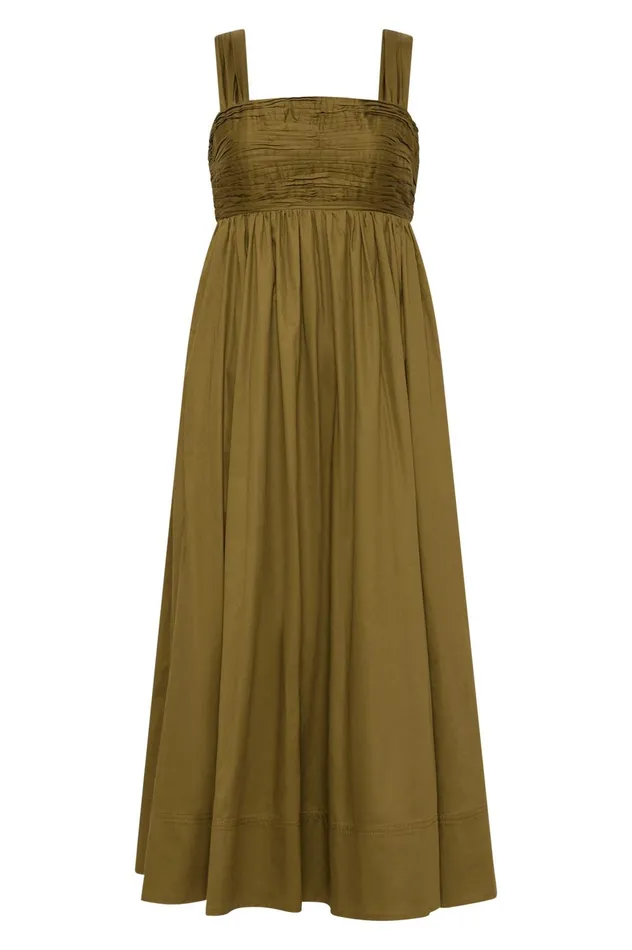 Nova Tie Back Midi Dress Deep Olive Women Aje Bridesmaid Dresses