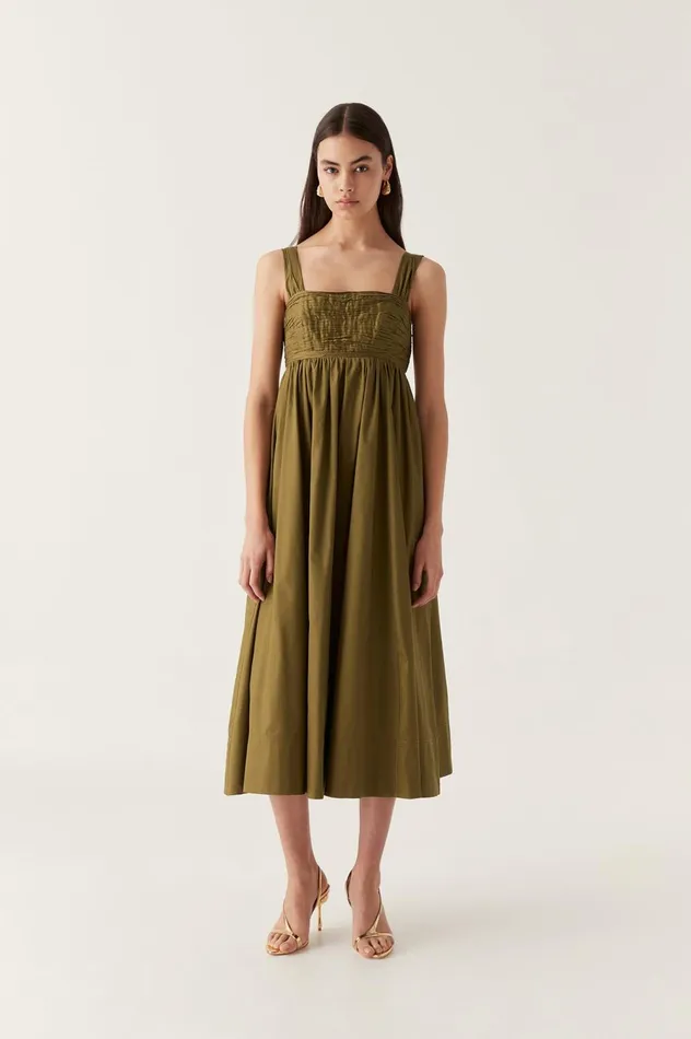 Nova Tie Back Midi Dress Deep Olive Women Aje Bridesmaid Dresses