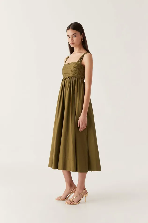 Nova Tie Back Midi Dress Deep Olive Women Aje Bridesmaid Dresses
