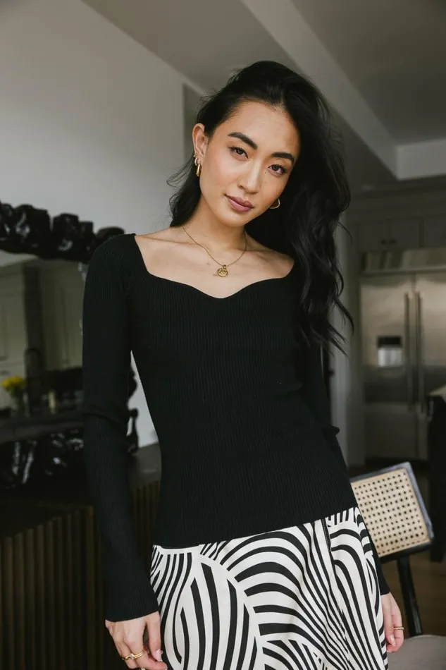 Nyla Ribbed Sweater In Black Black Women Bohme Tees and Tanks