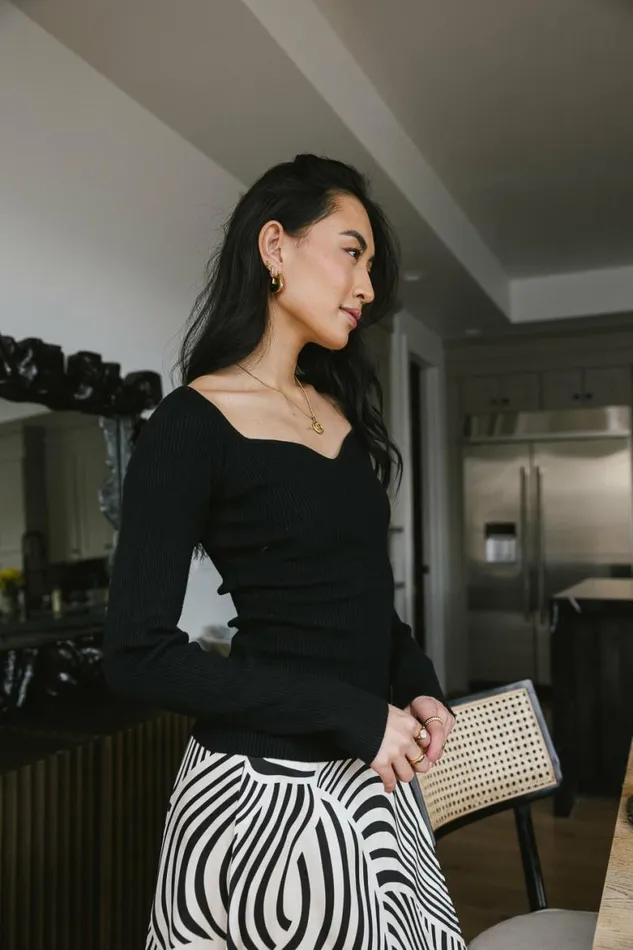 Nyla Ribbed Sweater In Black Black Women Bohme Tees and Tanks