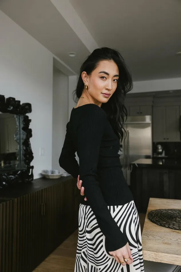 Nyla Ribbed Sweater In Black Black Women Bohme Tees and Tanks