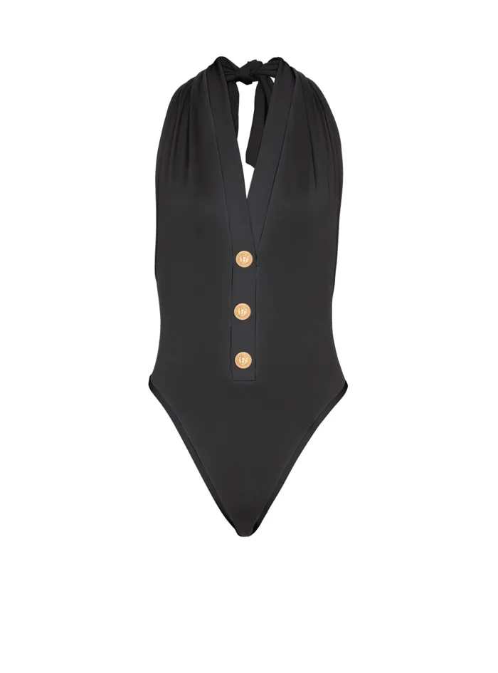 Onepiece Swimsuit With Buttons Black Women Balmain Swimwear
