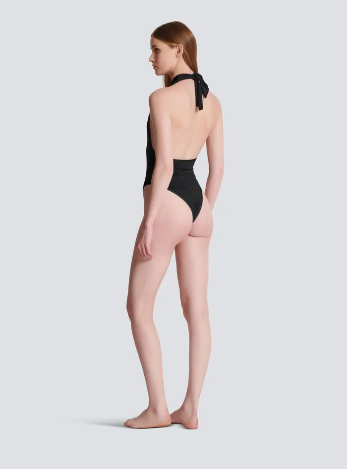 Onepiece Swimsuit With Buttons Black Women Balmain Swimwear