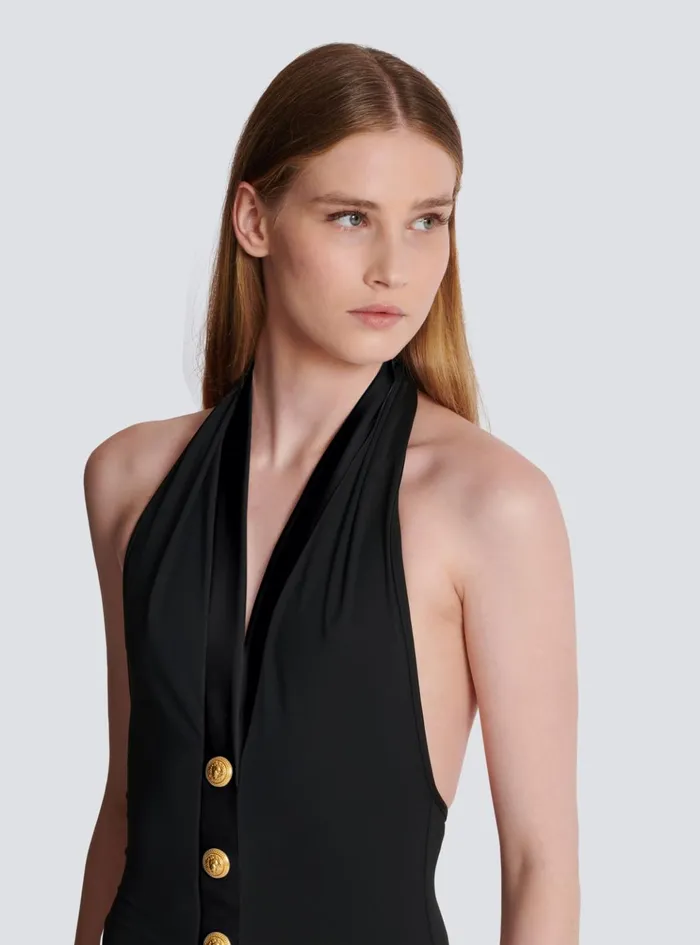 Onepiece Swimsuit With Buttons Black Women Balmain Swimwear