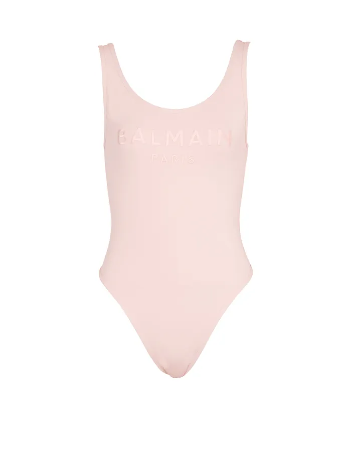 Onepiece Swimsuit With Paris Embroidery Pink Women Balmain Swimwear