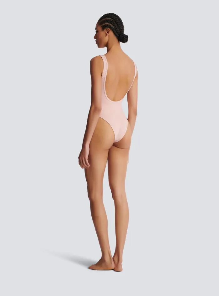 Onepiece Swimsuit With Paris Embroidery Pink Women Balmain Swimwear