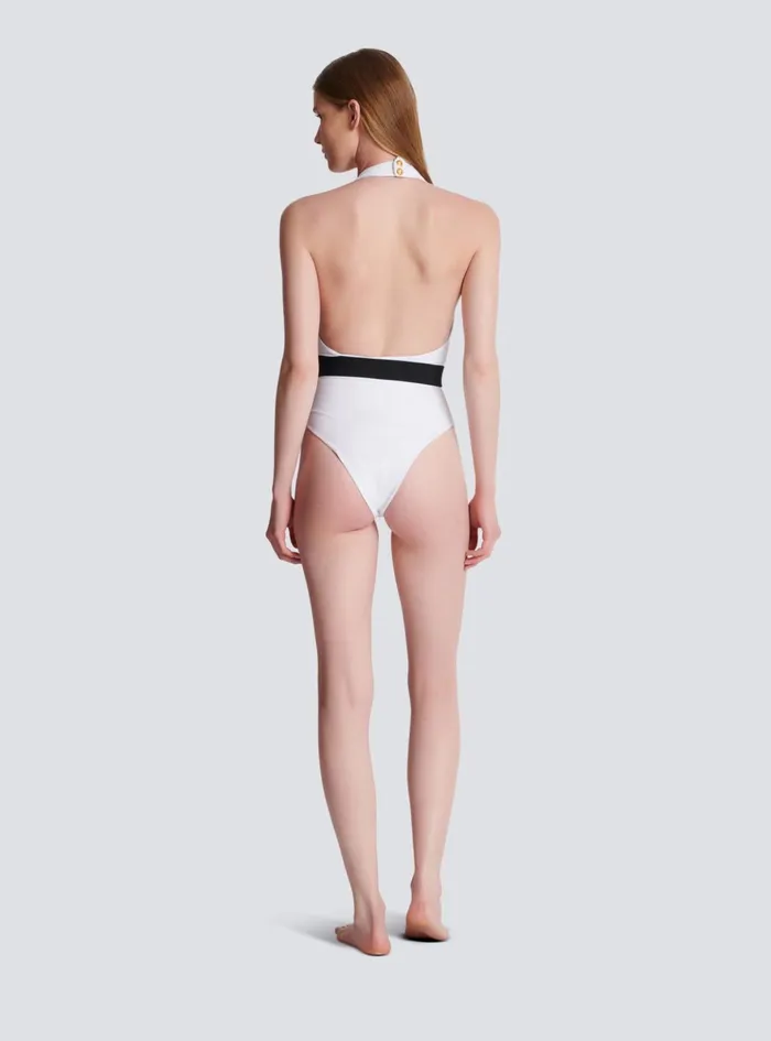 Onepiece Swimsuit With PB Belt White Women Balmain Swimwear