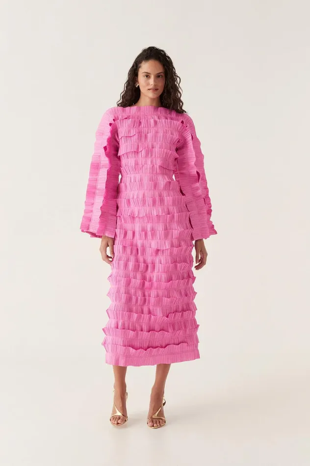 Palladium Ruffled Midi Dress Muted Fuchsia Women Aje Pink Dresses