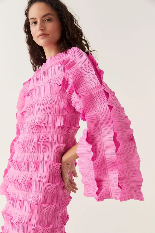 Palladium Ruffled Midi Dress Muted Fuchsia Women Aje Pink Dresses
