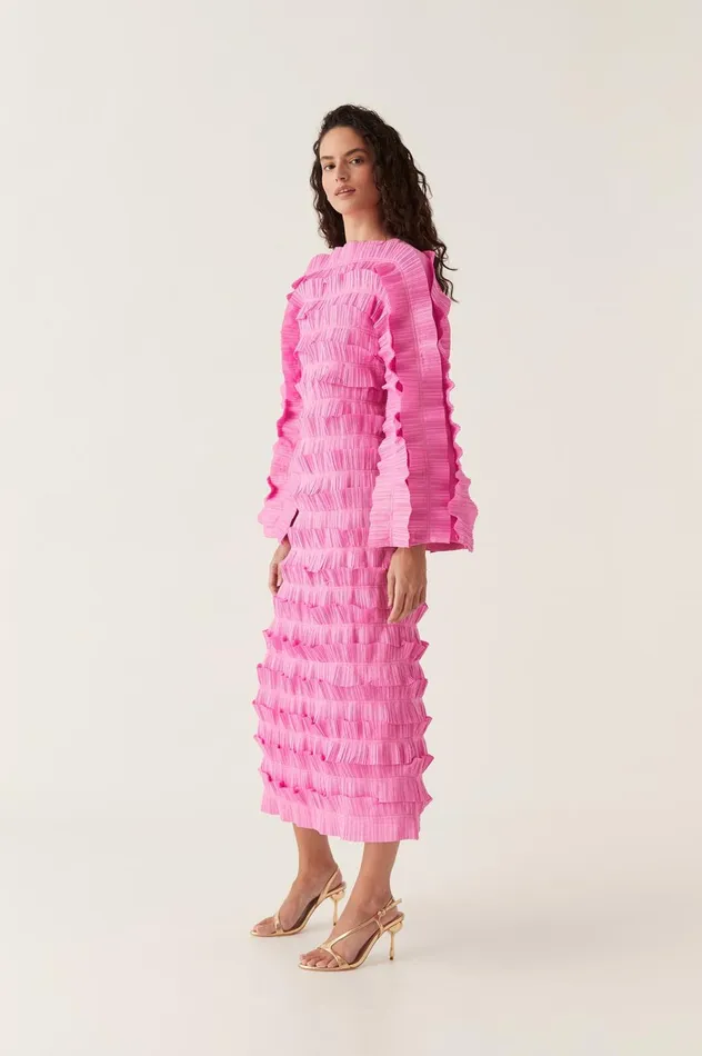 Palladium Ruffled Midi Dress Muted Fuchsia Women Aje Pink Dresses