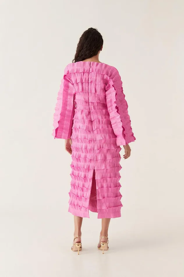 Palladium Ruffled Midi Dress Muted Fuchsia Women Aje Pink Dresses