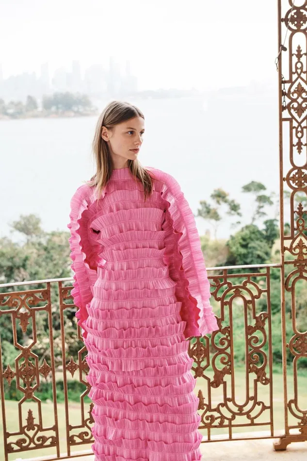 Palladium Ruffled Midi Dress Muted Fuchsia Women Aje Pink Dresses