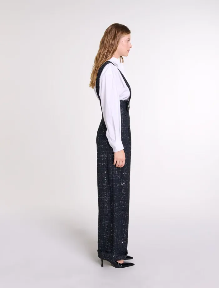 Pants and Jeans Women Maje WideLeg Trousers With Tweed Braces Black