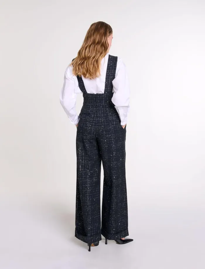 Pants and Jeans Women Maje WideLeg Trousers With Tweed Braces Black
