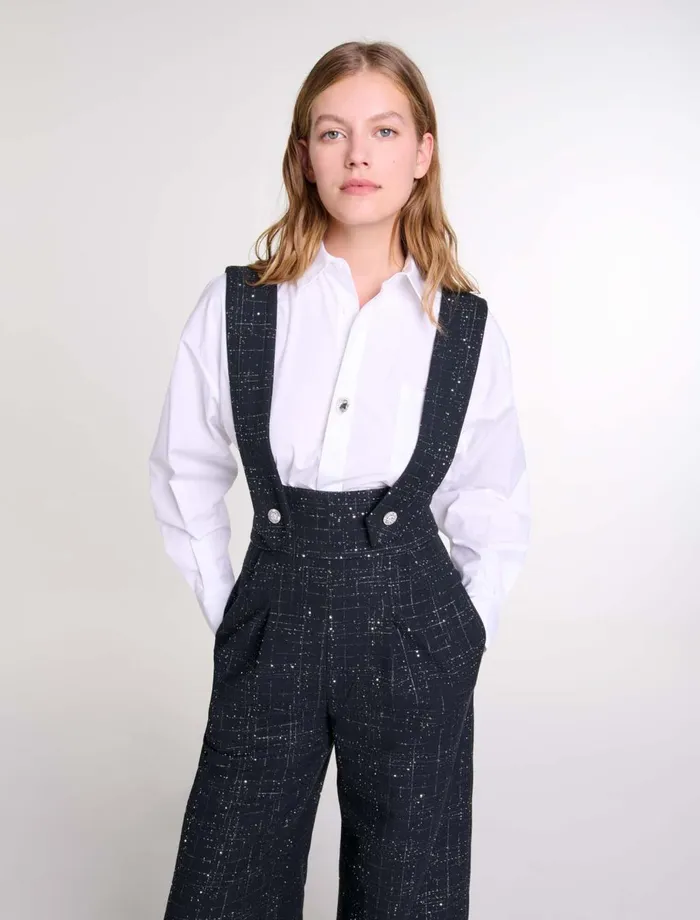 Pants and Jeans Women Maje WideLeg Trousers With Tweed Braces Black