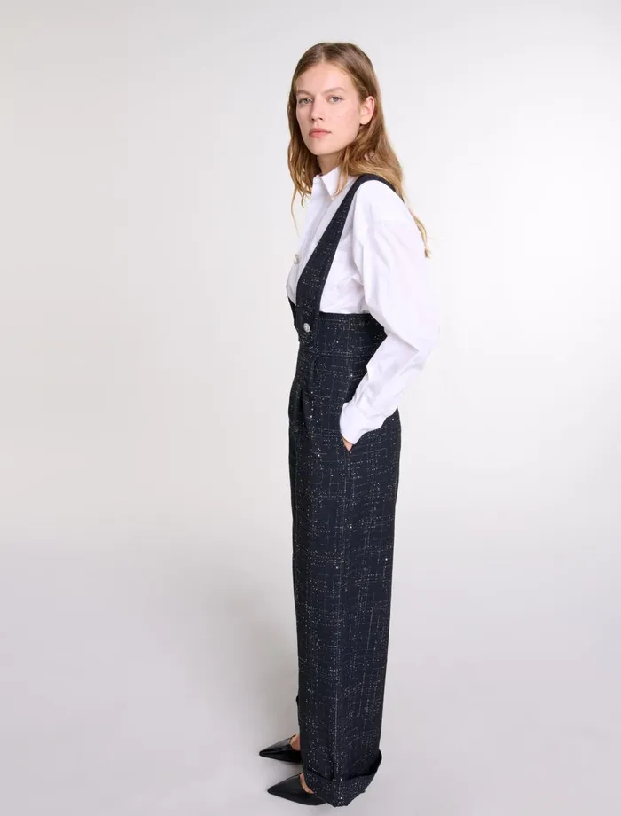 Pants and Jeans Women Maje WideLeg Trousers With Tweed Braces Black