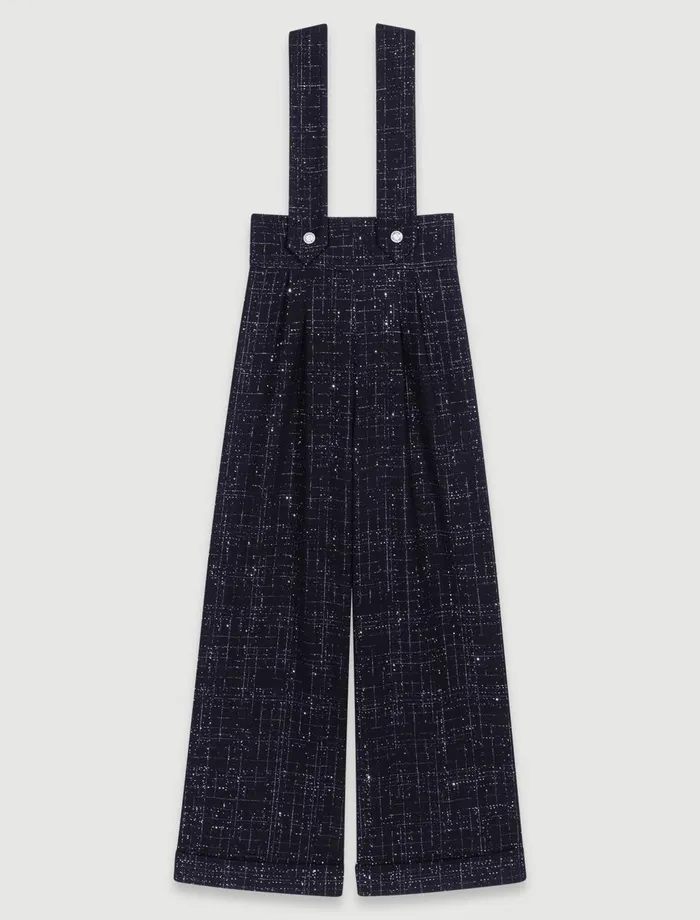 Pants and Jeans Women Maje WideLeg Trousers With Tweed Braces Black