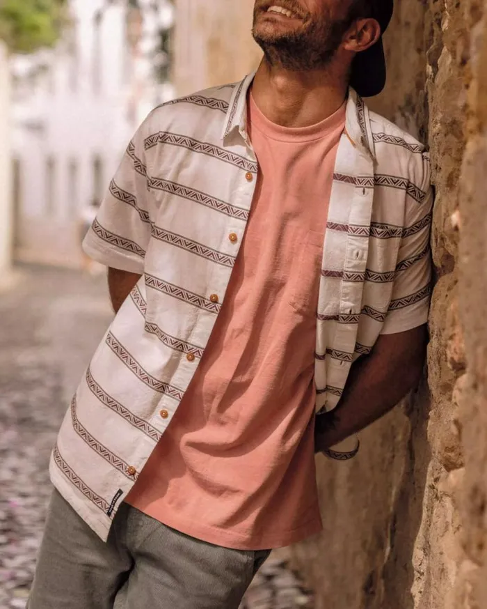 Passenger Clothing Chill Organic Cotton Jacquard Short Sleeve Shirt Birch Geo Stripe Men Shirts Passenger Clothing Chill Organic Cotton Jacquard Short Sleeve Shirt Birch Geo Stripe Men Shirts