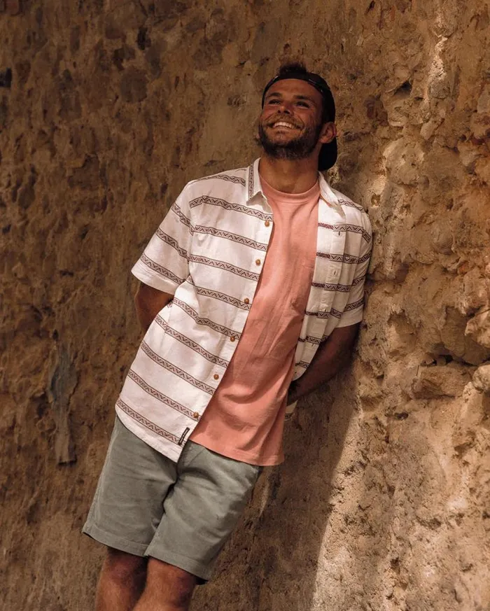 Passenger Clothing Chill Organic Cotton Jacquard Short Sleeve Shirt Birch Geo Stripe Men Shirts