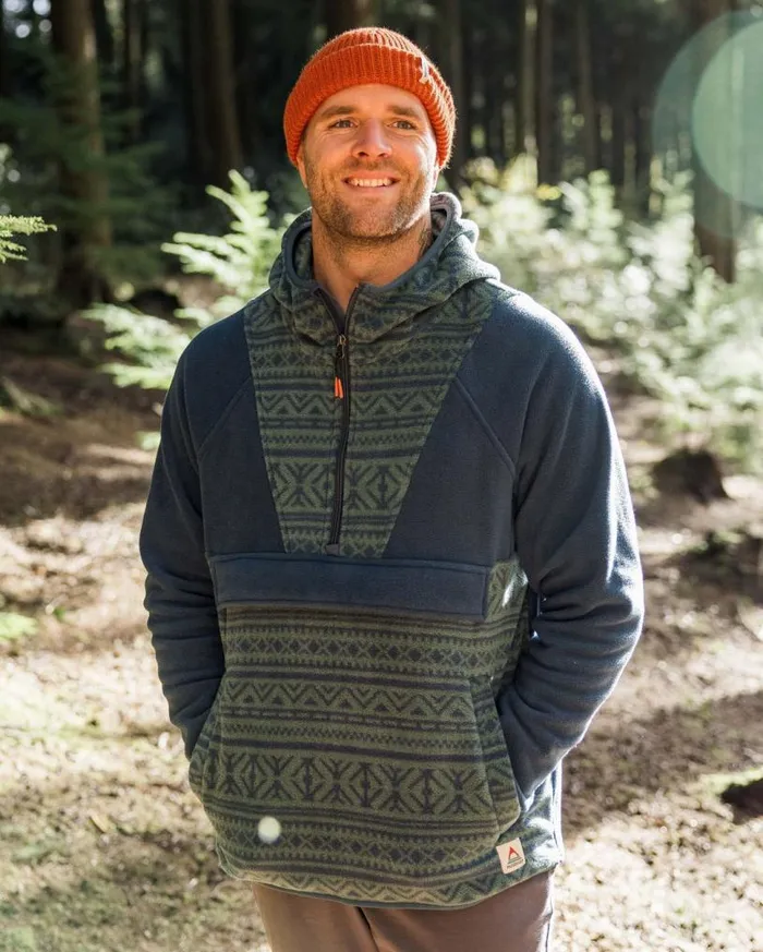 Passenger Clothing Edge Hooded 12 Zip Polar Fleece Nordic Geo Deep Ocean Men Fleece