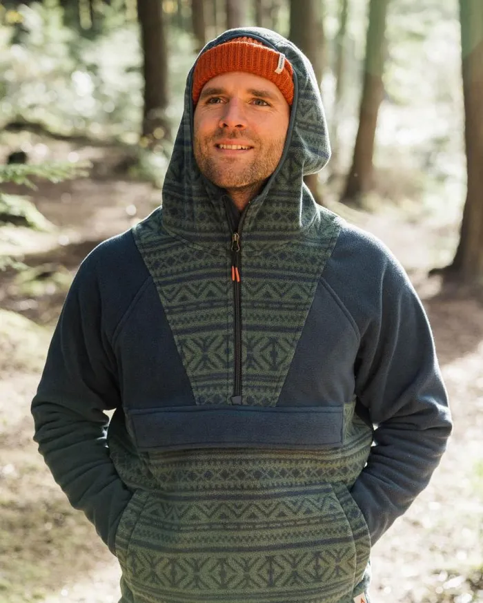 Passenger Clothing Edge Hooded 12 Zip Polar Fleece Nordic Geo Deep Ocean Men Fleece