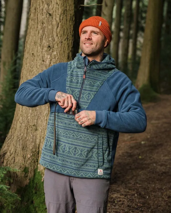 Passenger Clothing Edge Hooded 12 Zip Polar Fleece Nordic Geo Deep Ocean Men Fleece