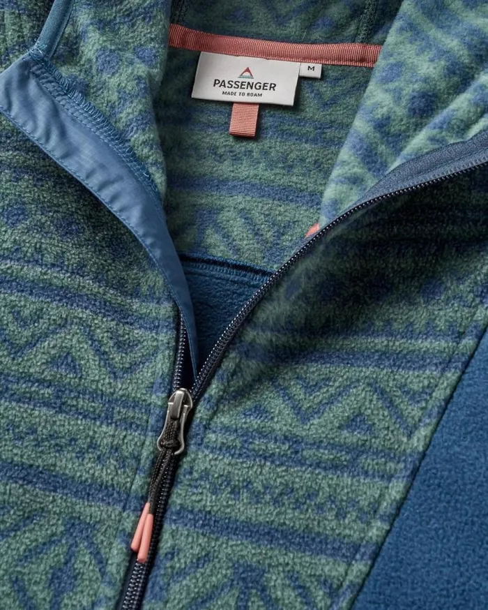 Passenger Clothing Edge Hooded 12 Zip Polar Fleece Nordic Geo Deep Ocean Men Fleece