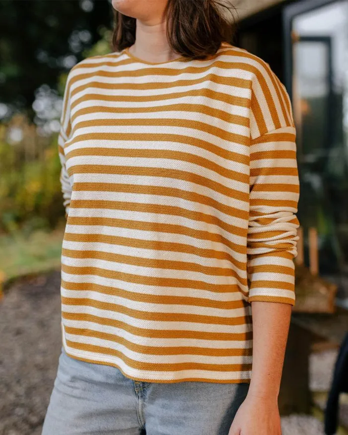 Passenger Clothing Panorama Striped LS TShirt Amber Gold Women Tops and TShirts
