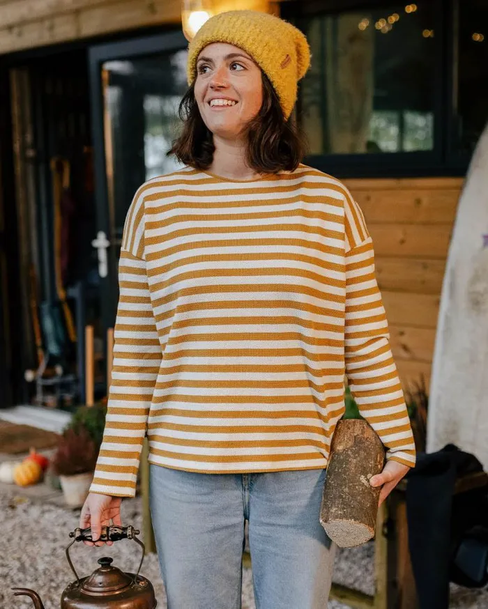 Passenger Clothing Panorama Striped LS TShirt Amber Gold Women Tops and TShirts