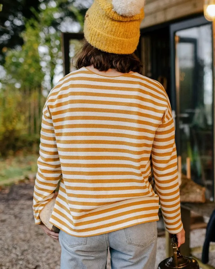 Passenger Clothing Panorama Striped LS TShirt Amber Gold Women Tops and TShirts