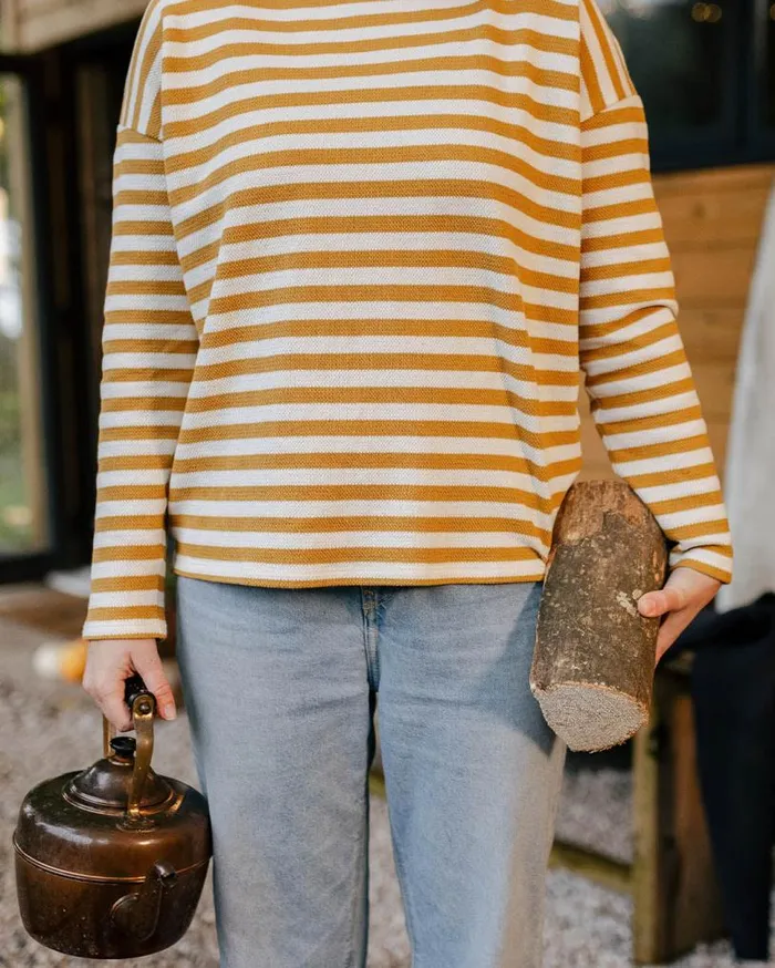Passenger Clothing Panorama Striped LS TShirt Amber Gold Women Tops and TShirts